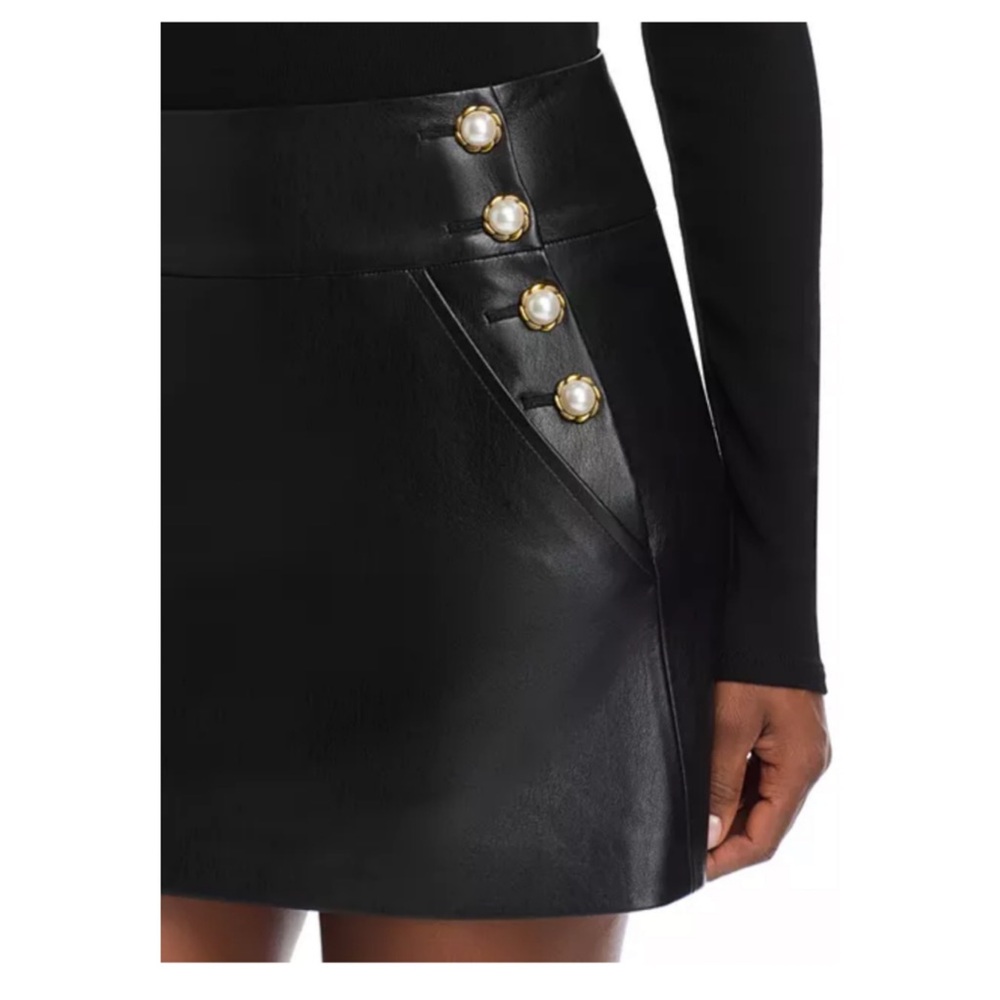 New ALICE + OLIVIA Donald High-Waisted Faux Vegan Leather Embellished Mini Skirt - Picture 7 of 16